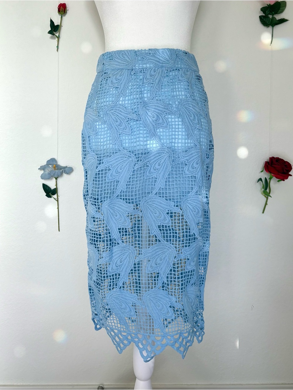 Light Blue Lace Pencil Skirt